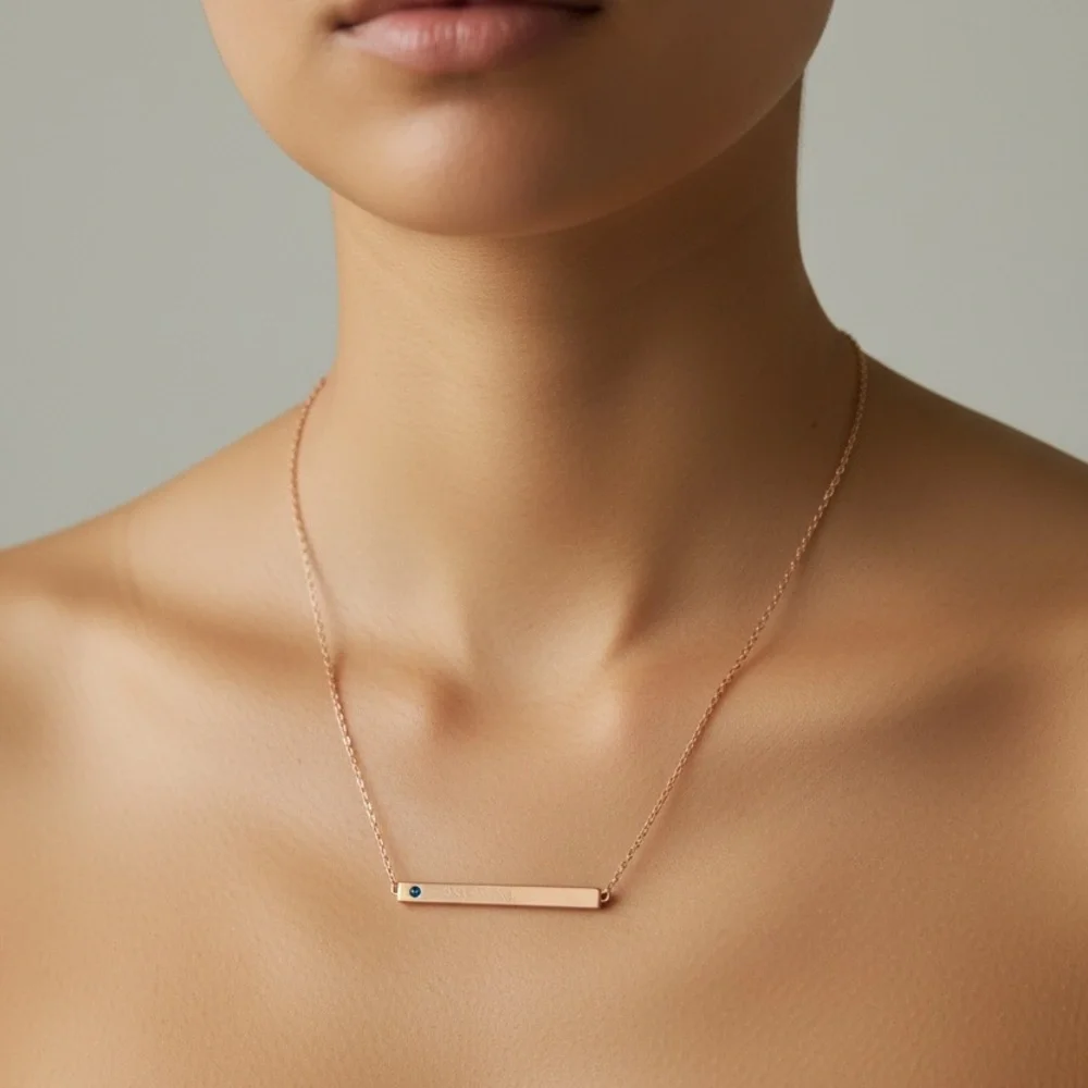 Minimal Rose Gold Bar Necklace with Accent Stone NWOT
